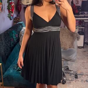 Vintage Y2K black and white pleated polka dot mini dress